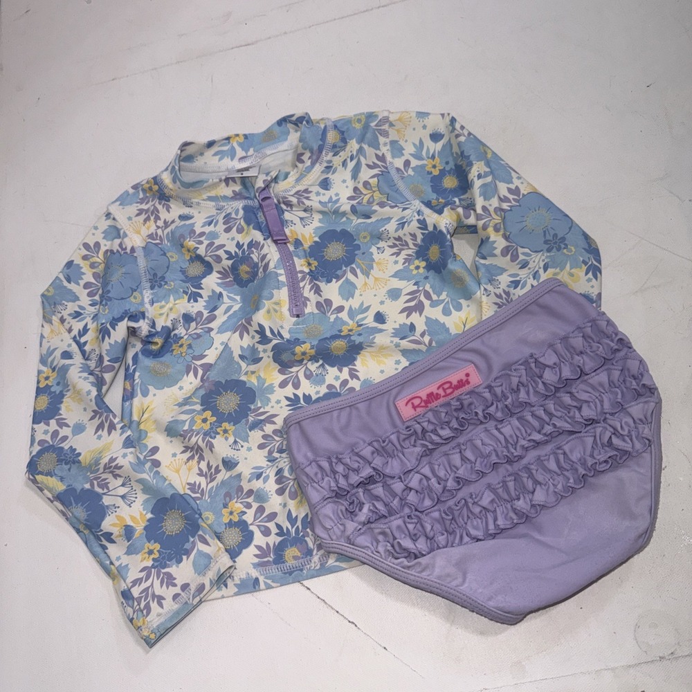 Ruffle Butts RashGuard Floral Long Sleeve 2 Piece Swimsuit Toddler Girls‎ Size 5